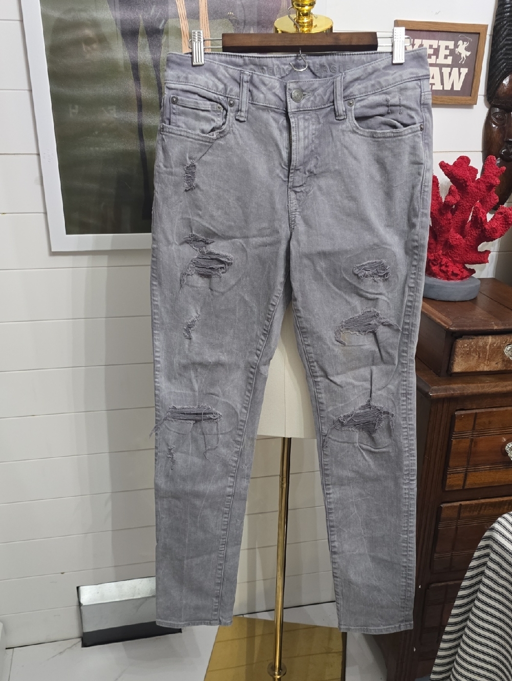 American Eagle Outfitters Light Gray AirFlex+ Jeans 30